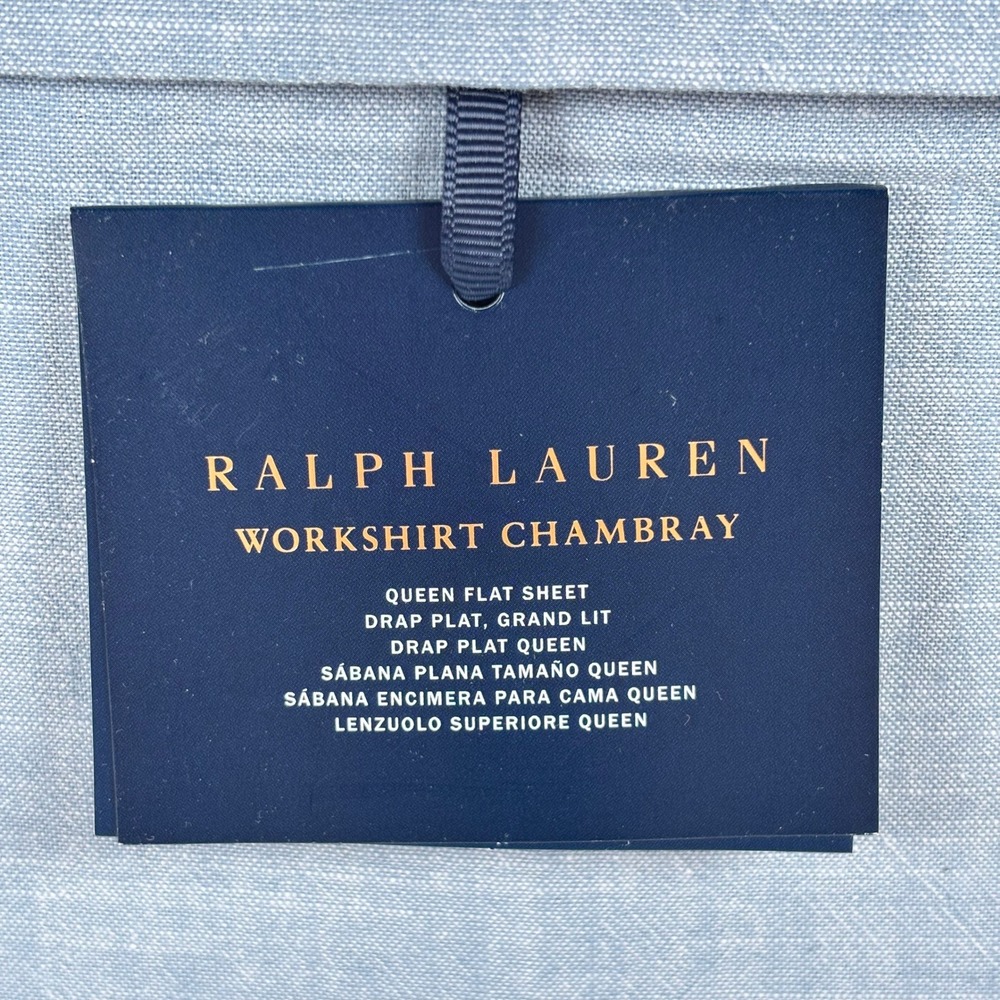 Ralph Lauren Workshirt Chambray Queen FlatSheet Blue 100%Cotton NEW $215 Online! - Picture 3 of 7